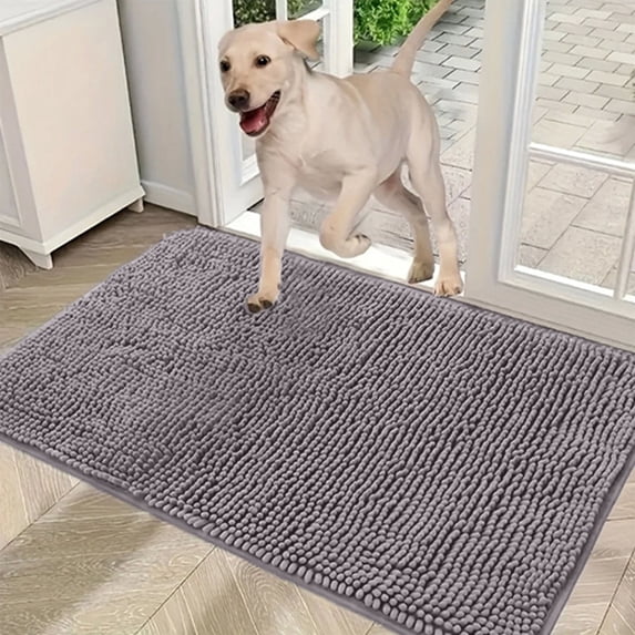 Non-Slip Chenille Pet Paw Pad Mat, 31.5 x 19.7 Inches Absorbent Doormat for Indoor Entryway, Muddy Paws, Water and Dirt, Quick-Dry Washable, Textured Rubber Backing, Multiple Colors