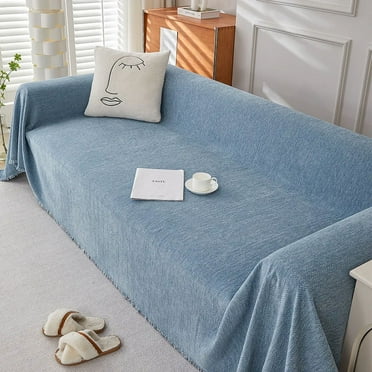 Non-Slip Cloth Sofa Cushion Blanket Sofa Cover Multi Functional Couch Chair Tapestry Decorative Dust Cover Furniture Protector (Gray blue,180x340cm)