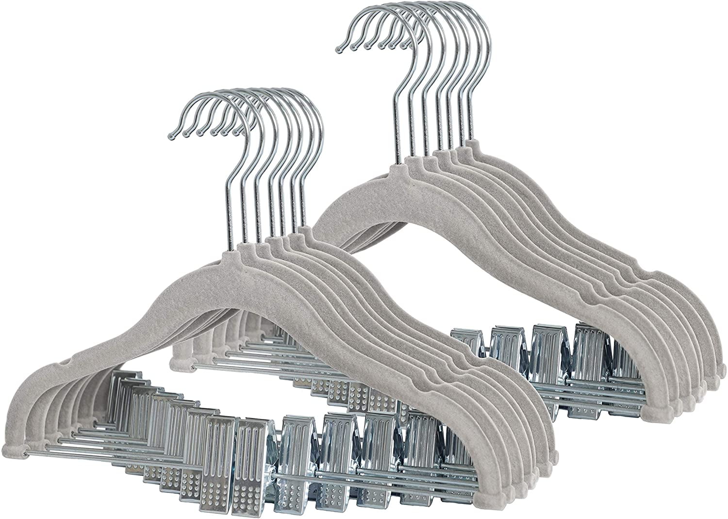 Non-Slip Clothes Hangers for Baby and Kids 20-Pack Velvet Hangers with Movable Clips, Heavy-Duty and Space-Saving for Pants,Skirts, Coat, Gray