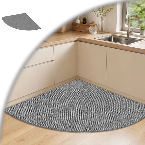 Non- Corner Kitchen Rug - Absorbent Braided Floor Mat for Sink Areas, Washable Circular Sector Mat with Rubber Backing, Imitation Linen Kitchen Carpet