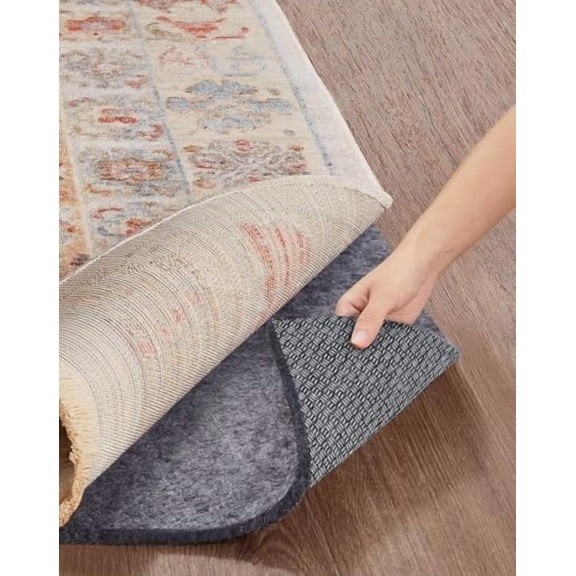 Non Slip Cushioned Rug Pad Gripper 2 x 4 Ft, Felt and Silicone Backing, 1/4 inch Thick Carpet Liner for Hardwood Floors and Finishes, Under Area Rugs Anti Skid Mat, Keep Rugs Safe and in Place