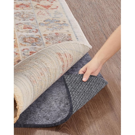 Non Slip Cushioned Rug Pad Gripper 9 x 12 Ft, Felt and Silicone Backing, 1/4 inch Thick Carpet Liner for Hardwood Floors and Finishes, Under Area Rugs Anti Skid Mat, Keep Rugs Safe and in Place