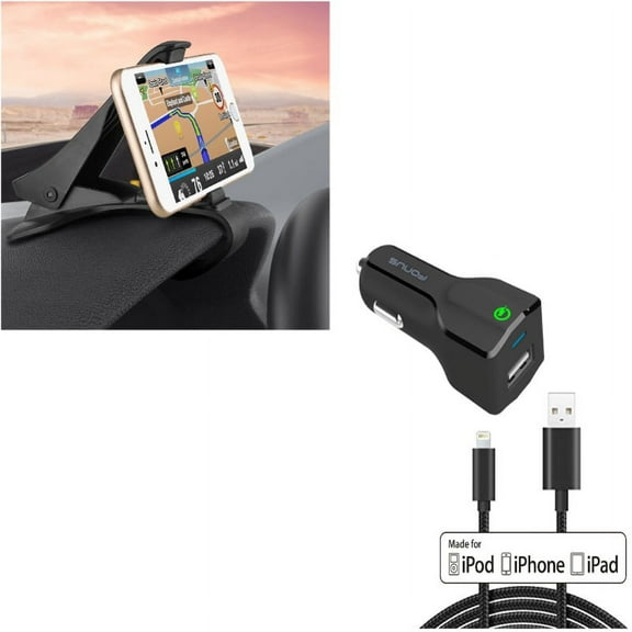 Non-Slip Dash Car Mount w 2-Port USB 24W Fast Charger for iPhone XS Max XR X 8 PLUS 7 Plus 6S Plus 6 Plus