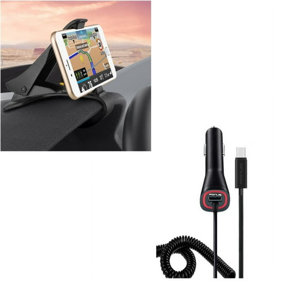 Non-Slip Dash Car Mount w Power Type-C Quick Charger for OnePlus 6T, 6, 7 Pro - Razer Phone 2 - RED Hydrogen One - Samsung Galaxy S9 Plus, S8+ S8, S10 Plus active S10e 5G Note 9 8 A9 A50