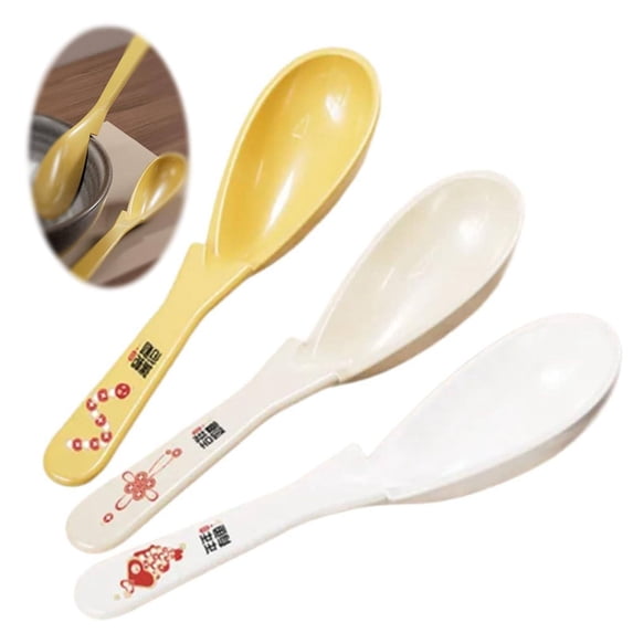 Non-Slip Deep Oval Asian Soup Spoon with Hook Design, Stay-Put Rice Spoon for Ramen and Soup, Yellow