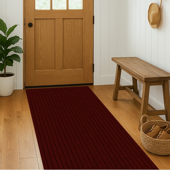 24 in. Wide x Cut-to-Length – Non-Slip, All-Weather, Heavy-Duty Utility Runner Rug – Absorbent, Dirt-Trapping, Kid and Pet Safe for Entryways and High-Traffic Areas, Deep Brick Red