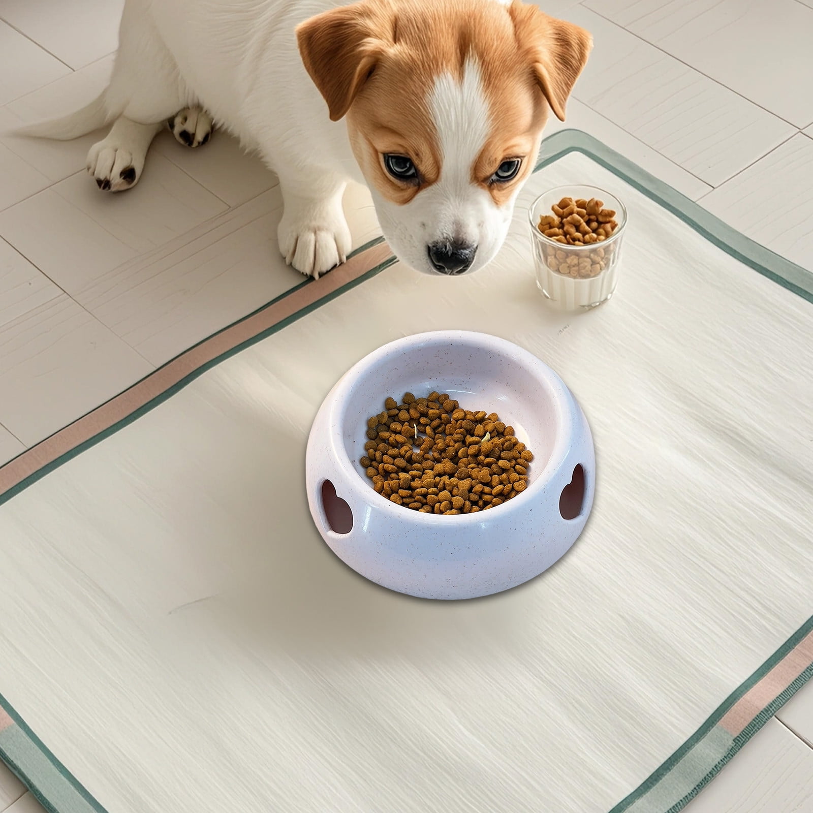 Non Slip Dog Bowl Anti Tip Pet Bowl with Rubber Base, Whisker Friendly Wide Shallow Cat Dish, BPA-Free Plastic Dishwasher Safe for Medium Large Dogs Cats, Gray