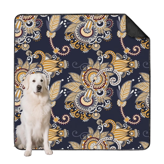 Non-Slip Dog Potty Pads, 72"x72" Washable Reusable Pee Pads with Paisley Pattern for Crate & Home.