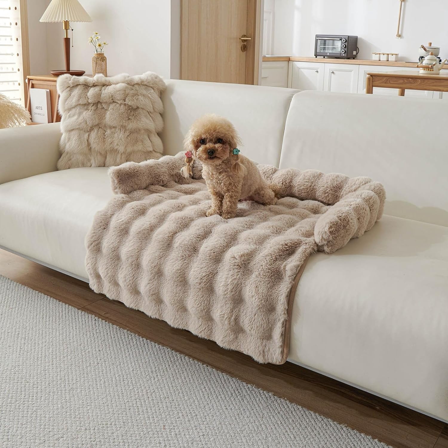 Non-Slip Dog Sleeping Mats, Fluffy Fuzzy Cozy Washable Couch Cover, Puppy Bed Blanket with Waterproof Lining for Medium Small Dogs, Cats, Pets Indoor Sofa, Bed, Dog Crate(wwx)