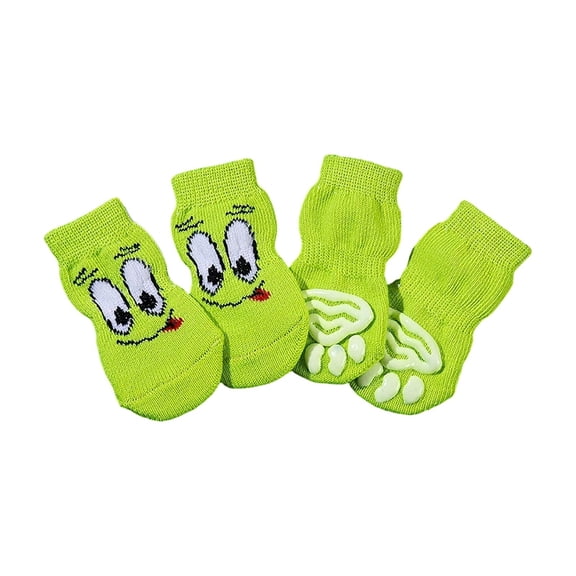 Non-Slip Dog Socks, 4-Pack with Gripper Rubber Soles for Hardwood Floors, Provide Warmth & Traction for Senior Pets.