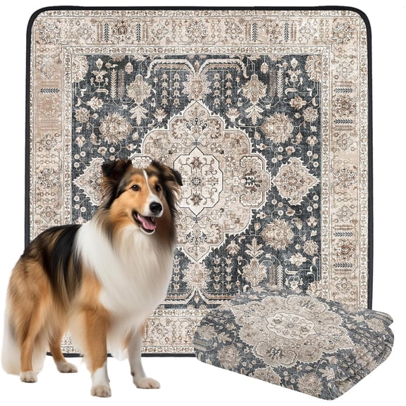 Non-Slip Dog Washable Pee Pads Extra Large 72" x 72", Boho Reusable Pet Training Pad for Playpen, Waterproof Doggie Rug Washable for Puppy Crates, Whelping Pad, Dog Rug Indoor