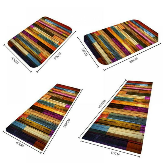 Non Slip Door Floor Mat 3D Thickened Printed Carpet Flannel Fabric Backing Bath Area Rug Wood Grain/Starfish/Wave Pattern Absorbent Mat