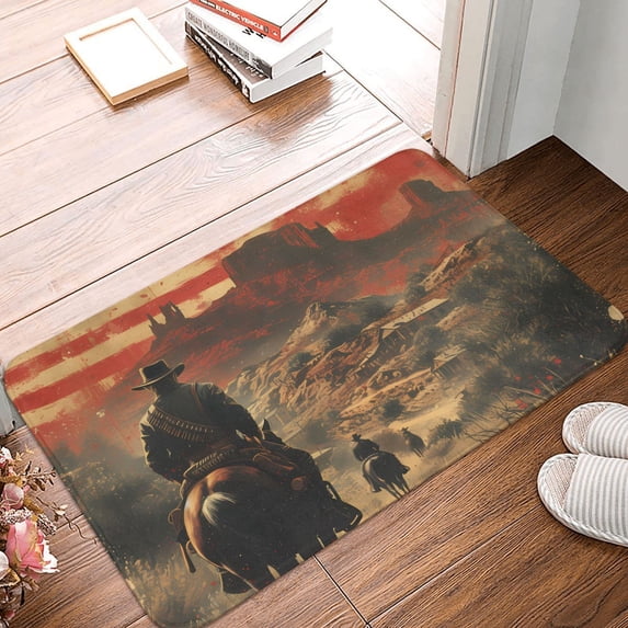 Non Slip Door Mat, 1860s Style American Cowboy Fast Drying Bath Tub Mats, Absorbent Bathroom Rugs Entrance Welcome Mat, Bath MatS for Tub, Floor, Home, Kitchen, Hotel,16x24in