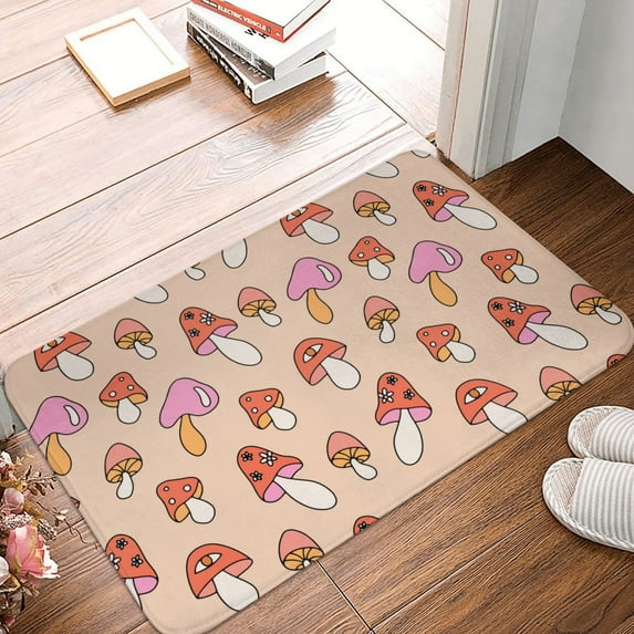 Non Slip Door Mat, 70s Mushroom Fast Drying Bath Tub Mats, Absorbent Bathroom Rugs Entrance Welcome Mat, Bath MatS for Tub, Floor, Home, Kitchen, Hotel,16x24in