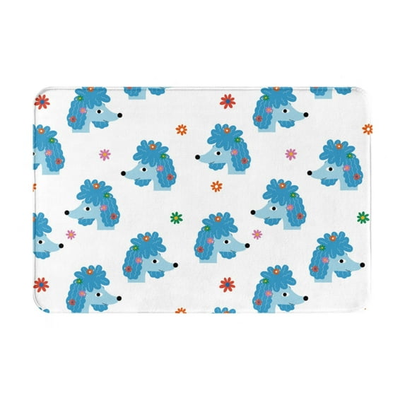 Non Slip Door Mat, Blue Cute Poodle Dog Flower Fast Drying Bath Tub Mats, Absorbent Bathroom Rugs Entrance Welcome Mat, Bath MatS for Tub, Floor, Home, Kitchen, Hotel,16x24in