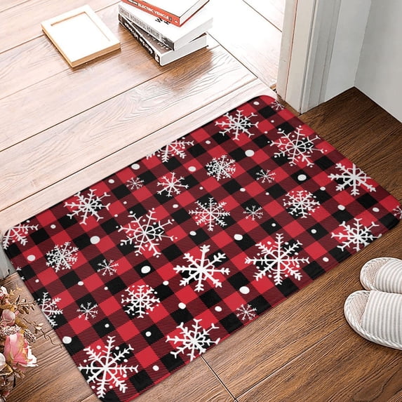 Non Slip Door Mat, Buffalo Plaid Snowflakes Fast Drying Bath Tub Mats, Absorbent Bathroom Rugs Entrance Welcome Mat, Bath MatS for Tub, Floor, Home, Kitchen, Hotel,16x24in