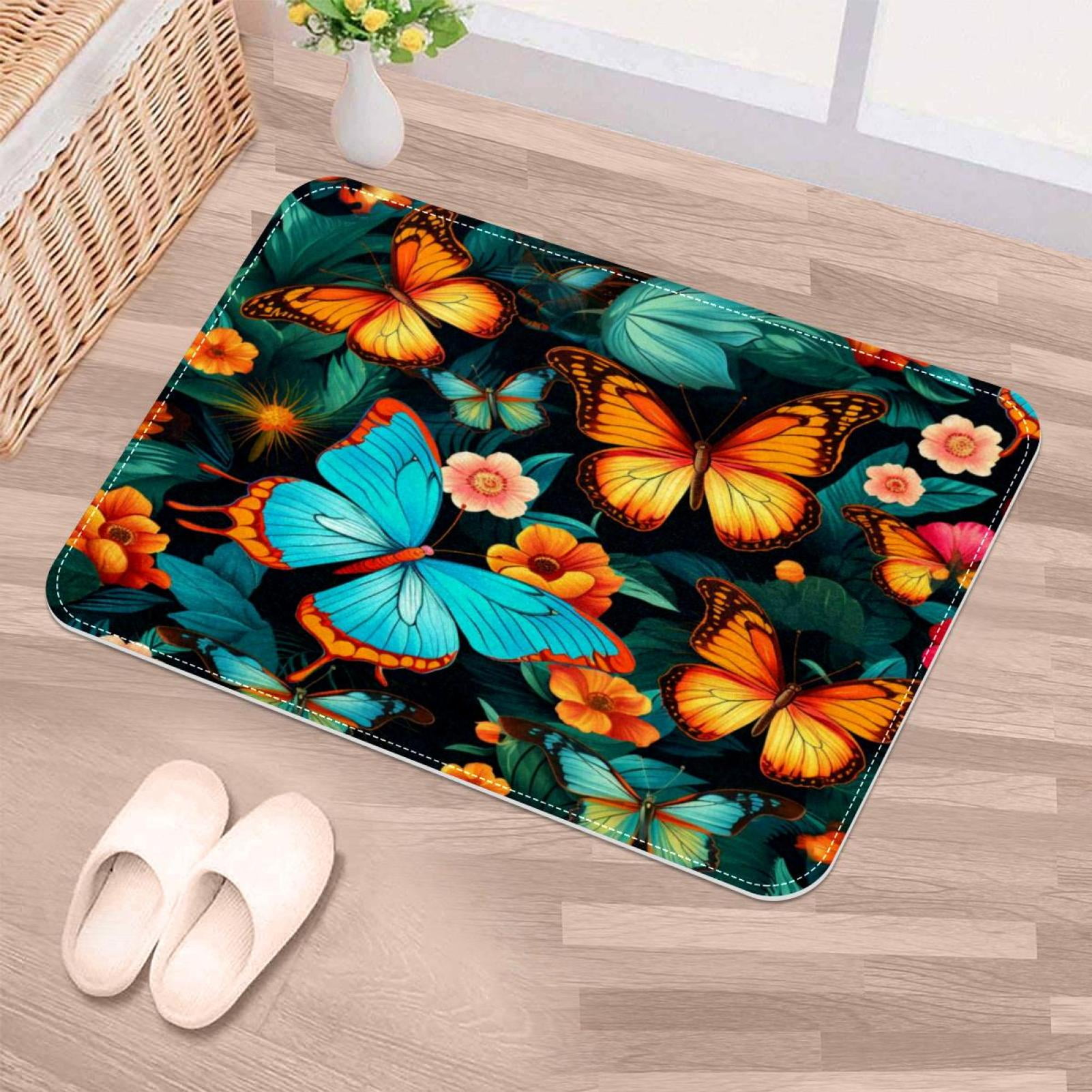 NonSlip Door Mat Butterfly Vintage, Soft Machine Washable Doormats