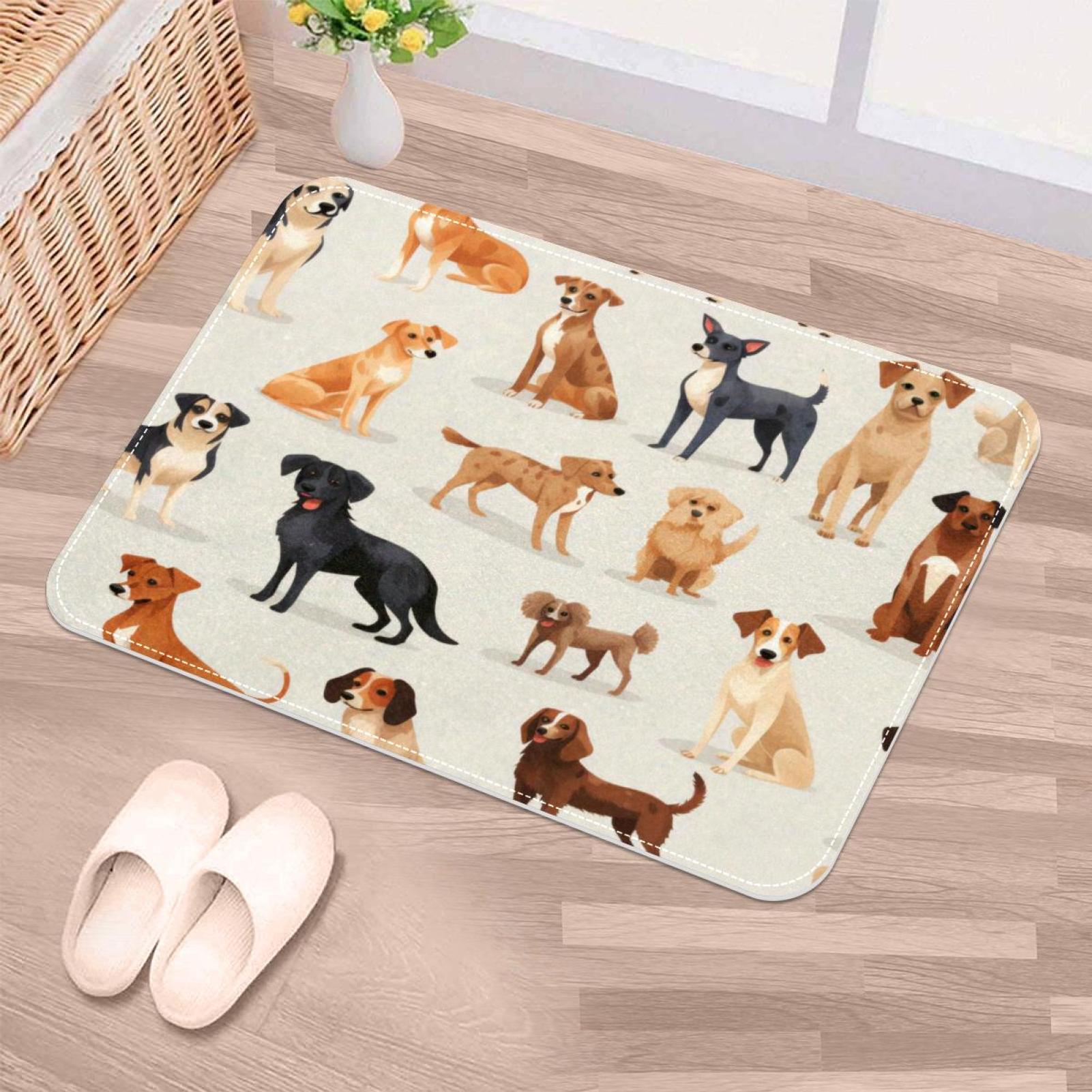 NonSlip Door Mat Cartoon Dogs, Soft Machine Washable Doormats, Dirt
