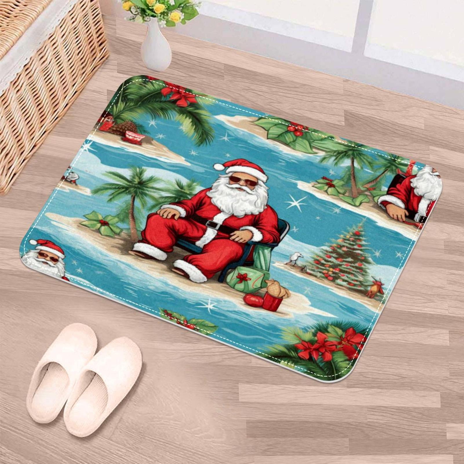 NonSlip Door Mat Christmas Santa Claus Beach, Soft Machine Washable