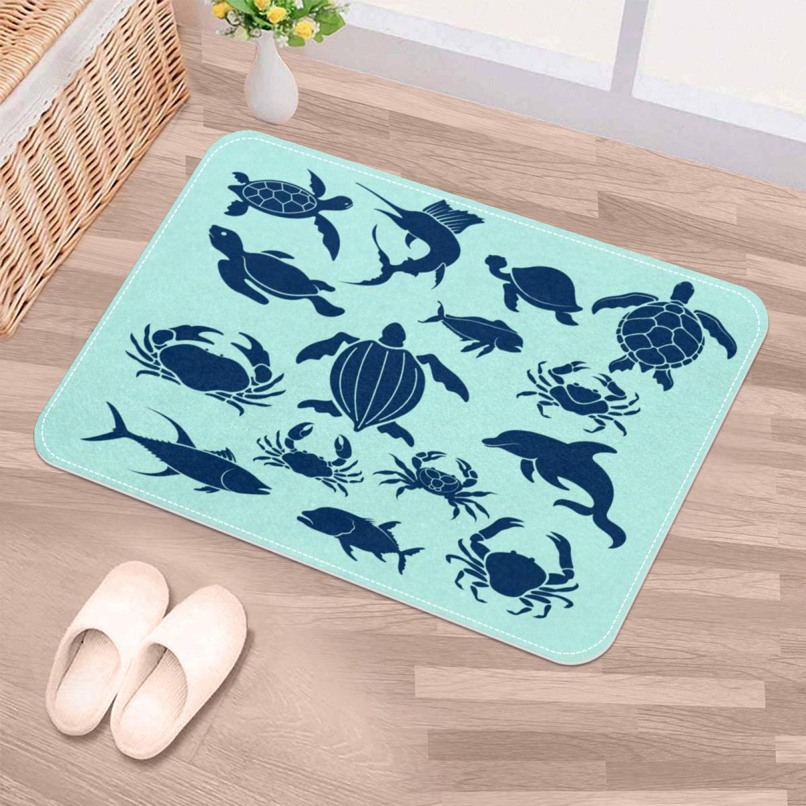 NonSlip Door Mat Crab Turtle Fishes, Soft Machine Washable Doormats