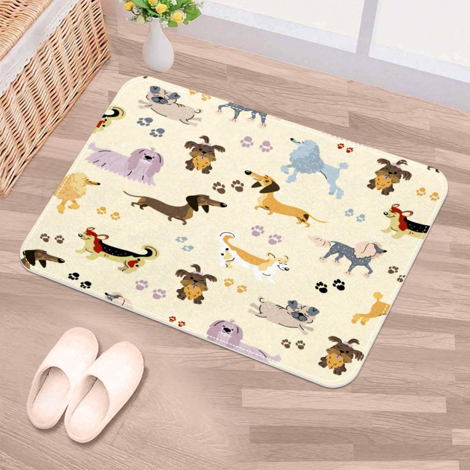 NonSlip Door Mat Cute Dogs, Soft Machine Washable Doormats, Dirt