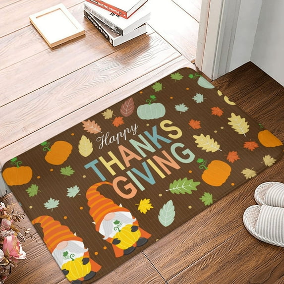 Non Slip Door Mat, Happy Thanksgiving With Gnome Fast Drying Bath Tub Mats, Absorbent Bathroom Rugs Entrance Welcome Mat, Bath MatS for Tub, Floor, Home, Kitchen, Hotel,16x24in