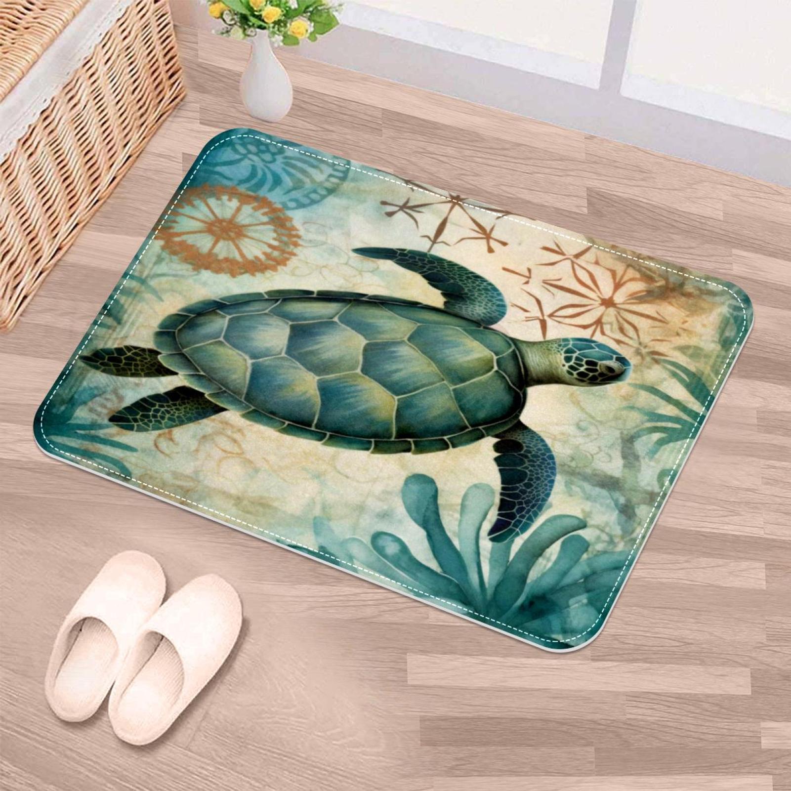 NonSlip Door Mat Nautical Ocean Turtle, Soft Machine Washable Doormats