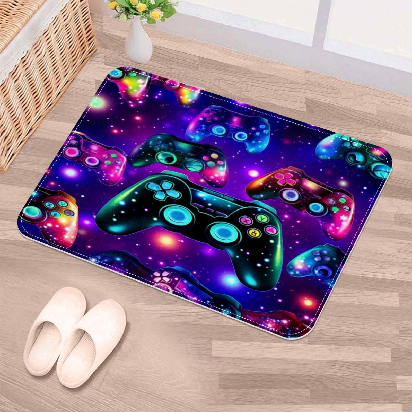 NonSlip Door Mat Neon Game Controller, Soft Machine Washable Doormats