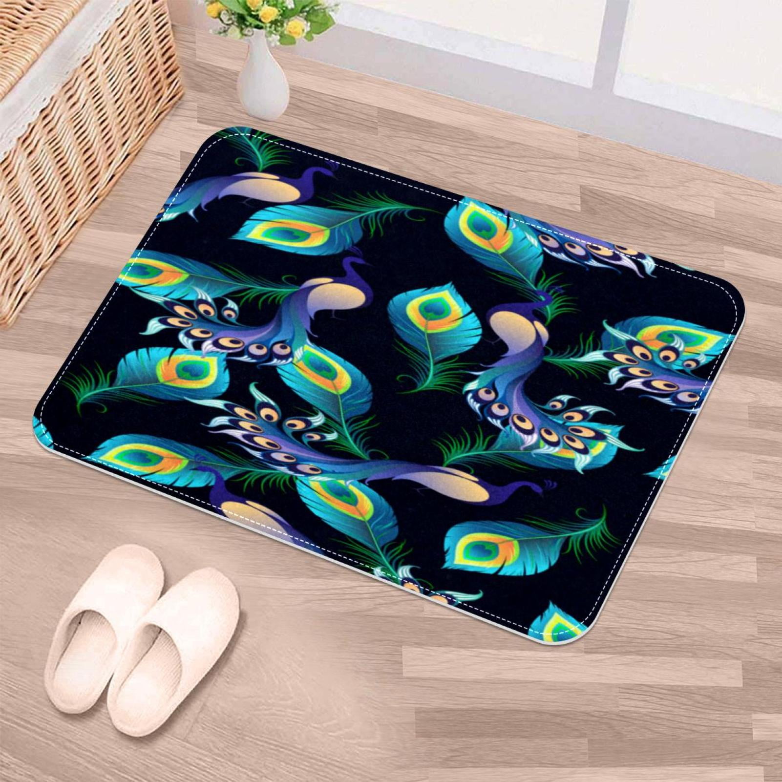 NonSlip Door Mat Peacock Feather, Soft Machine Washable Doormats, Dirt