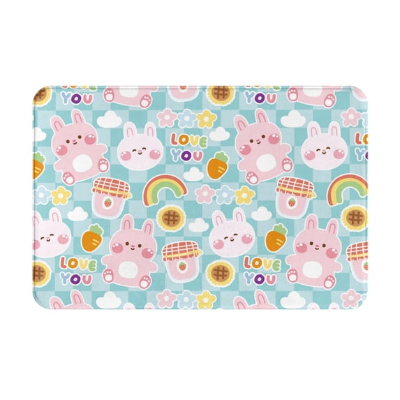 Non Slip Door Mat, Plaid Cartoon Rabbit Radish Fast Drying Bath Tub Mats, Absorbent Bathroom Rugs Entrance Welcome Mat, Bath MatS for Tub, Floor, Home, Kitchen, Hotel,16x24in