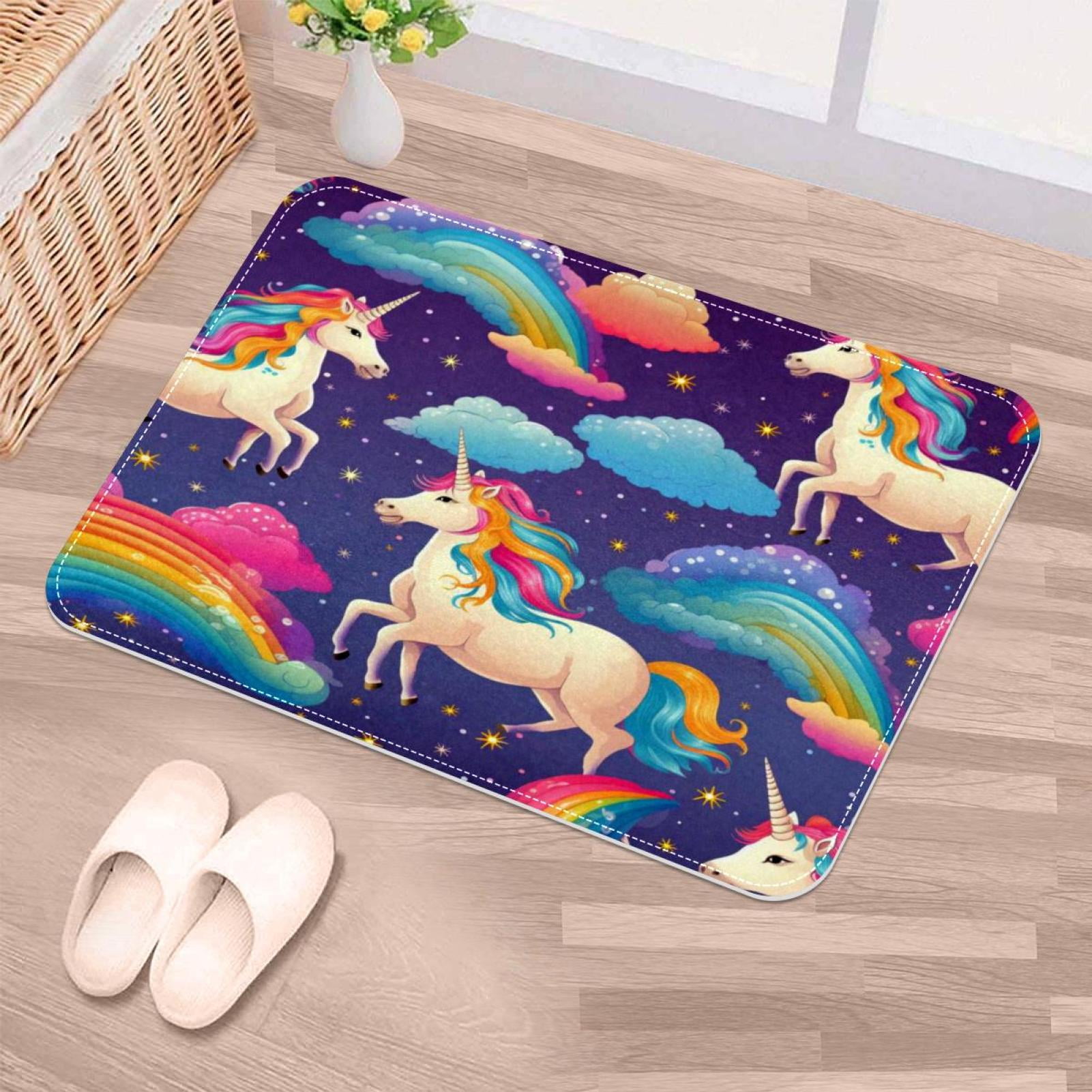 NonSlip Door Mat Rainbow Unicorns, Soft Machine Washable Doormats