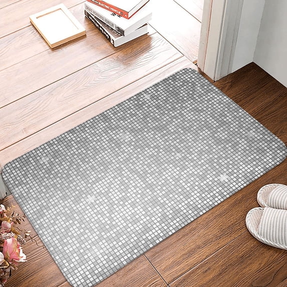 Non Slip Door Mat, Silver Mosaic Fast Drying Bath Tub Mats, Absorbent Bathroom Rugs Entrance Welcome Mat, Bath MatS for Tub, Floor, Home, Kitchen, Hotel,16x24in