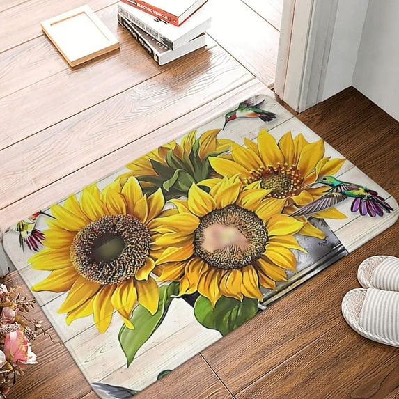 Non Slip Door Mat, Smile Sunflower Bee Bird Fast Drying Bath Tub Mats, Absorbent Bathroom Rugs Entrance Welcome Mat, Bath MatS for Tub, Floor, Home, Kitchen, Hotel,16x24in