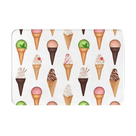 Non Slip Door Mat, Summer Ice Cream White Fast Drying Bath Tub Mats, Absorbent Bathroom Rugs Entrance Welcome Mat, Bath MatS for Tub, Floor, Home, Kitchen, Hotel,16x24in