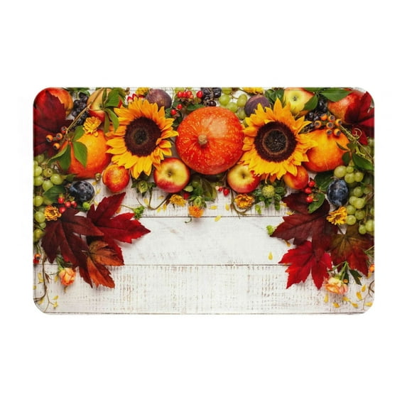 Non Slip Door Mat, Thanksgiving With Autumn Pumpkins Fall Leaves Fast Drying Bath Tub Mats, Absorbent Bathroom Rugs Entrance Welcome Mat, Bath MatS for Tub, Floor, Home, Kitchen, Hotel,16x24in