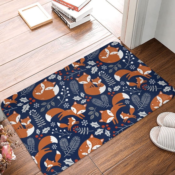 Non Slip Door Mat, Vintage Blue Fox Family Fast Drying Bath Tub Mats, Absorbent Bathroom Rugs Entrance Welcome Mat, Bath MatS for Tub, Floor, Home, Kitchen, Hotel,16x24in