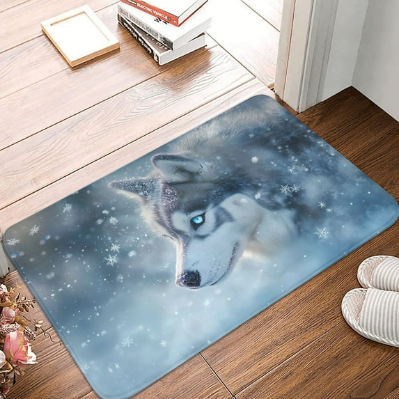 Non Slip Door Mat, Winter Snowflake Cute Husky Fast Drying Bath Tub Mats, Absorbent Bathroom Rugs Entrance Welcome Mat, Bath MatS for Tub, Floor, Home, Kitchen, Hotel,16x24in