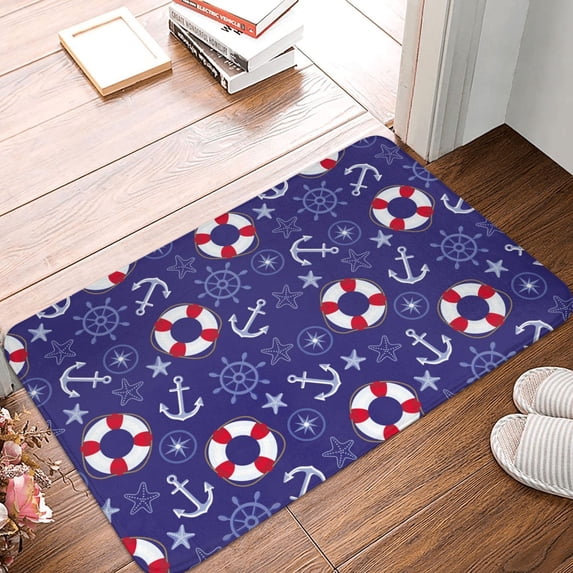Non Slip Door Mat, anchor starfish Swim ring Dark Blue Fast Drying Bath Tub Mats, Absorbent Bathroom Rugs Entrance Welcome Mat, Bath MatS for Tub, Floor, Home, Kitchen, Hotel,16x24in