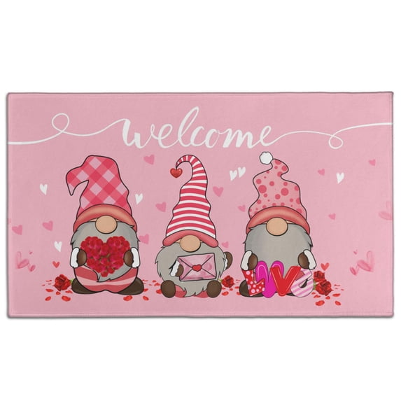 Non Slip Doormat 30x17 Inch Absorbing Door Mats Valentine's Day Gnome Layered Door Mats for Entryway Porch Entryway Bathroom
