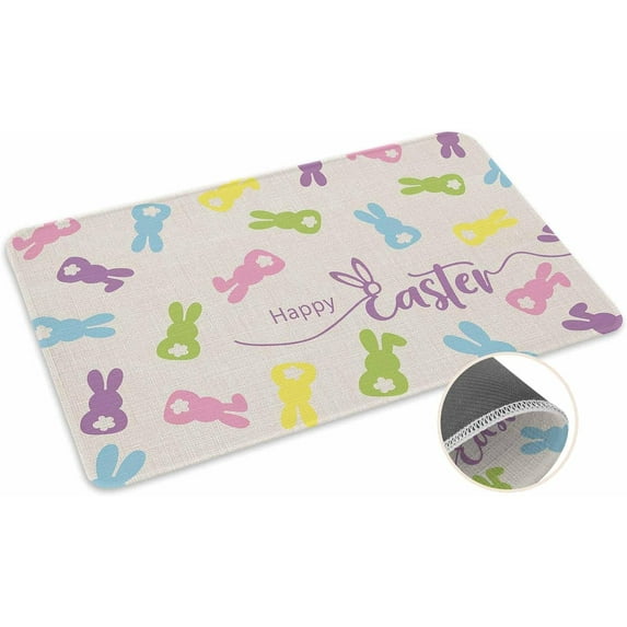Non-Slip Easter Bunny Doormat Absorbent Easter Welcome Mat Colorful Bunny Rabbit Front Door Mat Spring Easter Floor Mat for Indoor,Entry Decoration 17x30 Inch