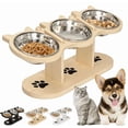 thumbnail image 1 of Non-Slip Elevated Pet Feeder with 3 Bowls, 2026 New Cat Feeding Station with 3 Stainless Steel Bowls, 15°Tilted Raised Pet Food Bowls with Stand for Dogs and Cats (Wood), 1 of 7