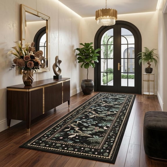 Non-Slip Entryway 2x6 Runner Rug, Low Pile Stain Resistant Mat Ideal for High Traffic Area, Ultra-Thin Carpet Runner for Bedroom Hallway Home Decor, Black
