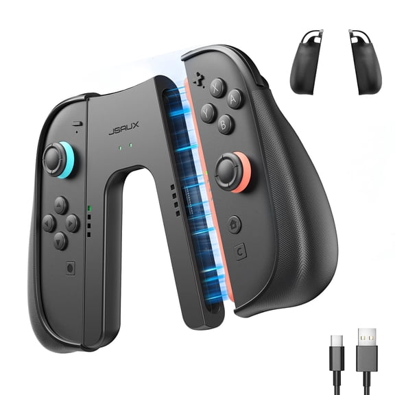 Non-Slip Ergonomic Charging Grip for Switch 2 Magnetic Grip Controller Compatible with Switch 2 JoyPads Play While Charging with LED Indicator & 1.5m/4.9ft Charger CableBlack
