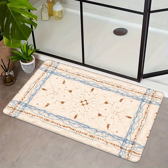 Non-Slip Flannel Floor Mat - Machine Washable Star Pattern, Soft & Durable for Entryway, Kitchen, Living Room, Blue Brown Premium Mat