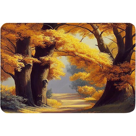 Non-Slip Flannel Soft Doormat Floor Entryways Outdoor Indoor Front Door Mat,Beautiful Autumn Trees Scenery Pattern Bath Mat,16x24in