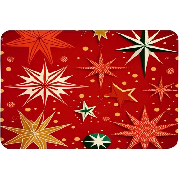 Non-Slip Flannel Soft Doormat Floor Entryways Outdoor Indoor Front Door Mat,Christmas Stars Pattern on Red Pattern Bath Mat,16x24in