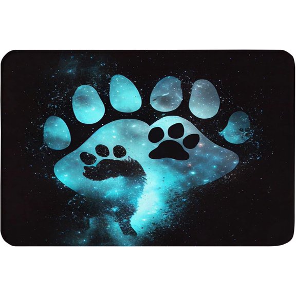 Non-Slip Flannel Soft Doormat Floor Entryways Outdoor Indoor Front Door Mat,Cute Animals Paw on a Galaxy Pattern Bath Mat16x24inch