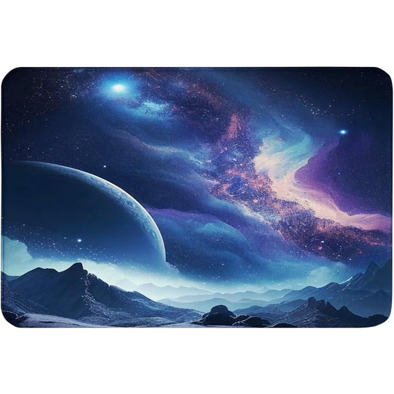 Non-Slip Flannel Soft Doormat Floor Entryways Outdoor Indoor Front Door Mat,Space Covered Landscape of The Night Sky Pattern Bath Mat,16x24in