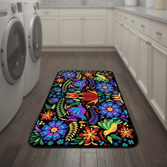 Non-Slip Floral Mexican Birds Kitchen Floor Mat, Indoor Outdoor Waterproof Area Rug for Laundry Room, Runner Rug 40x20 Inches, Durable Easy Clean