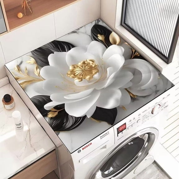 Non-Slip Floral Washing Machine Mat 50x60cm - Dustproof & Water-Resistant Laundry Room Floor Protector for Standard Top/Front Load Washers